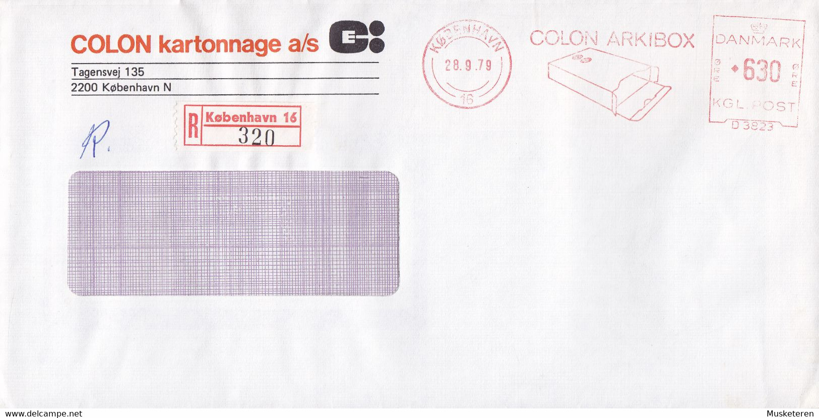 Denmark COLON Kartonnage Registered Einschreiben Label KØBENHAVN 16. 1979 Meter Cover Freistempel Brief - Máquinas Franqueo (EMA)