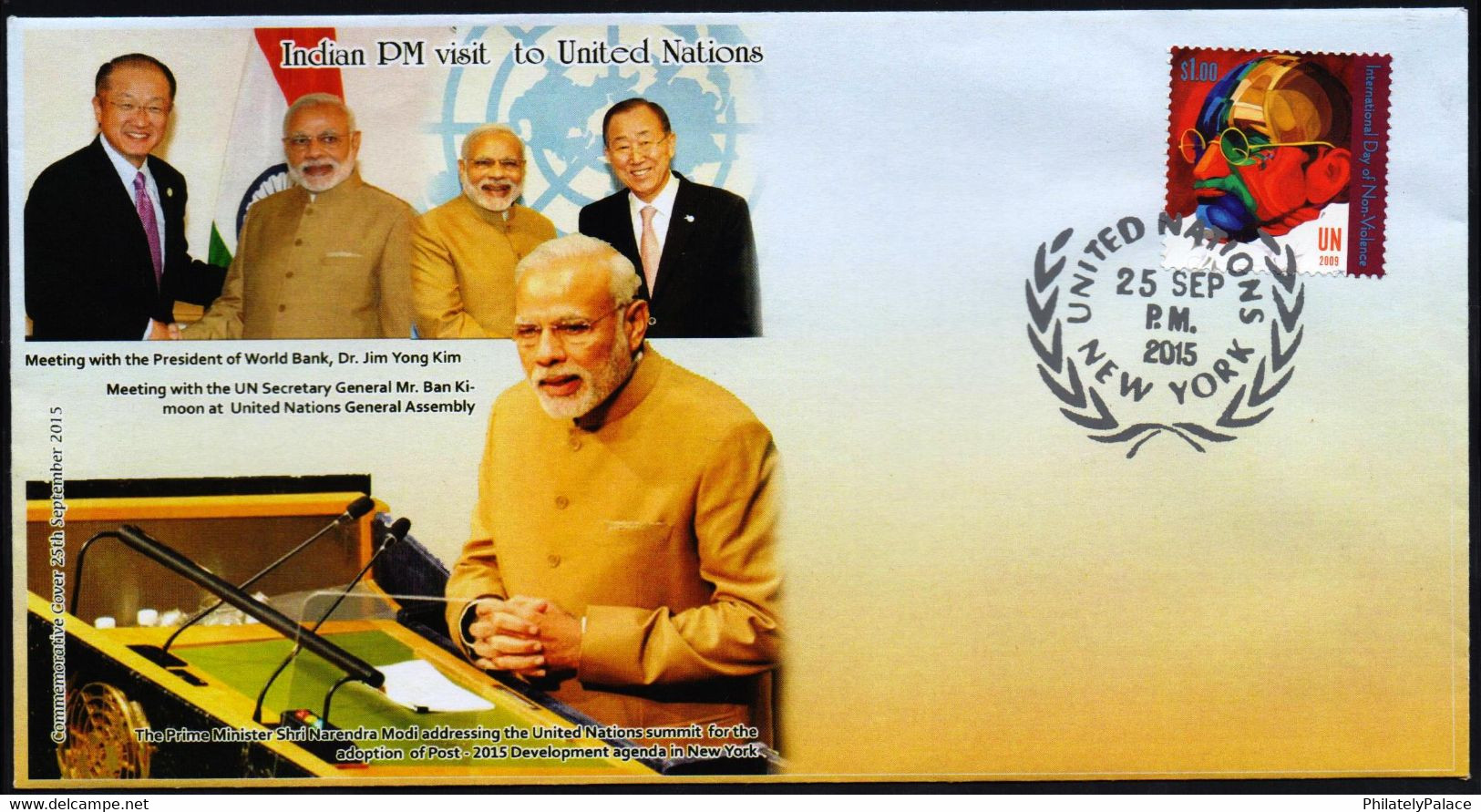 USA 2015 Prime Minister Narendra Modi (India) Visit To United Nations UN Special Cover  (**) - Briefe U. Dokumente