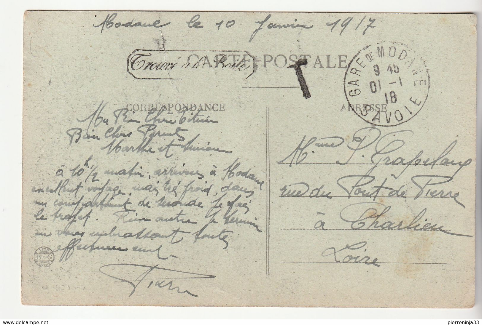 Oeuvre De La Cantine Militaire De Lyon Perrache, Carte Taxée Et "Trouvé à La Boîte", 1918 - Guerre 1914-18