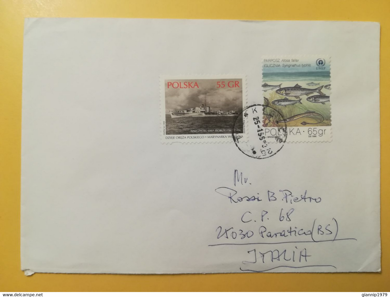 1999 BUSTA COVER POLONIA POLSKA POLAND BOLLO FISH SHIPS OBLITERE' FOR ITALY - Briefe U. Dokumente