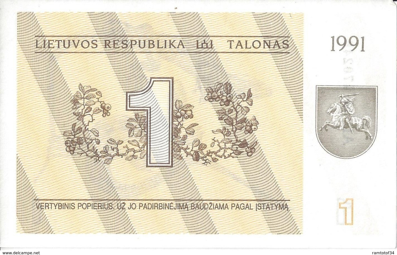 LITUANIE - 1 Talonas 1991 - UNC - Litouwen