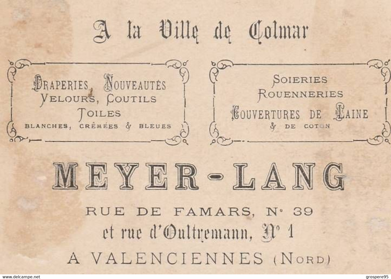 VALENCIENNES MEYER LANG A LA VILLE DE COLMAR RUE DES FAMARS RUE D'OULTREMANN.... - Autres & Non Classés