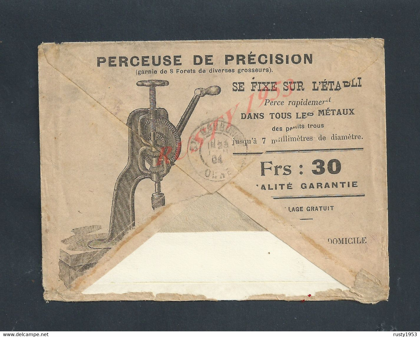 LETTRE COMMERCIALE ILLUSTÉE SUR TIMBRE FOURNITURES D HORLOGERIE PUBLICITÉ PERCEUSE PRÉCISION PARIS RUE FRANCS BOURGEOIS - Reclame