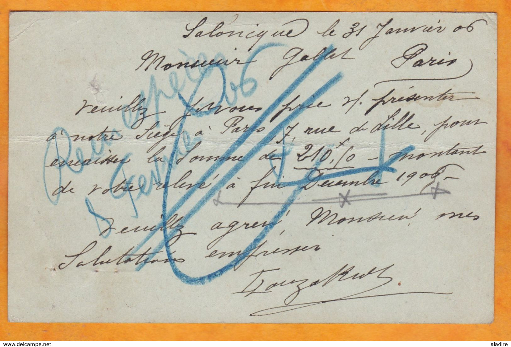 1906 - Entier CP Mouchon 10 Centimes Mouchon Levant De Salonique Vers  Paris - Daguin - Lettres & Documents