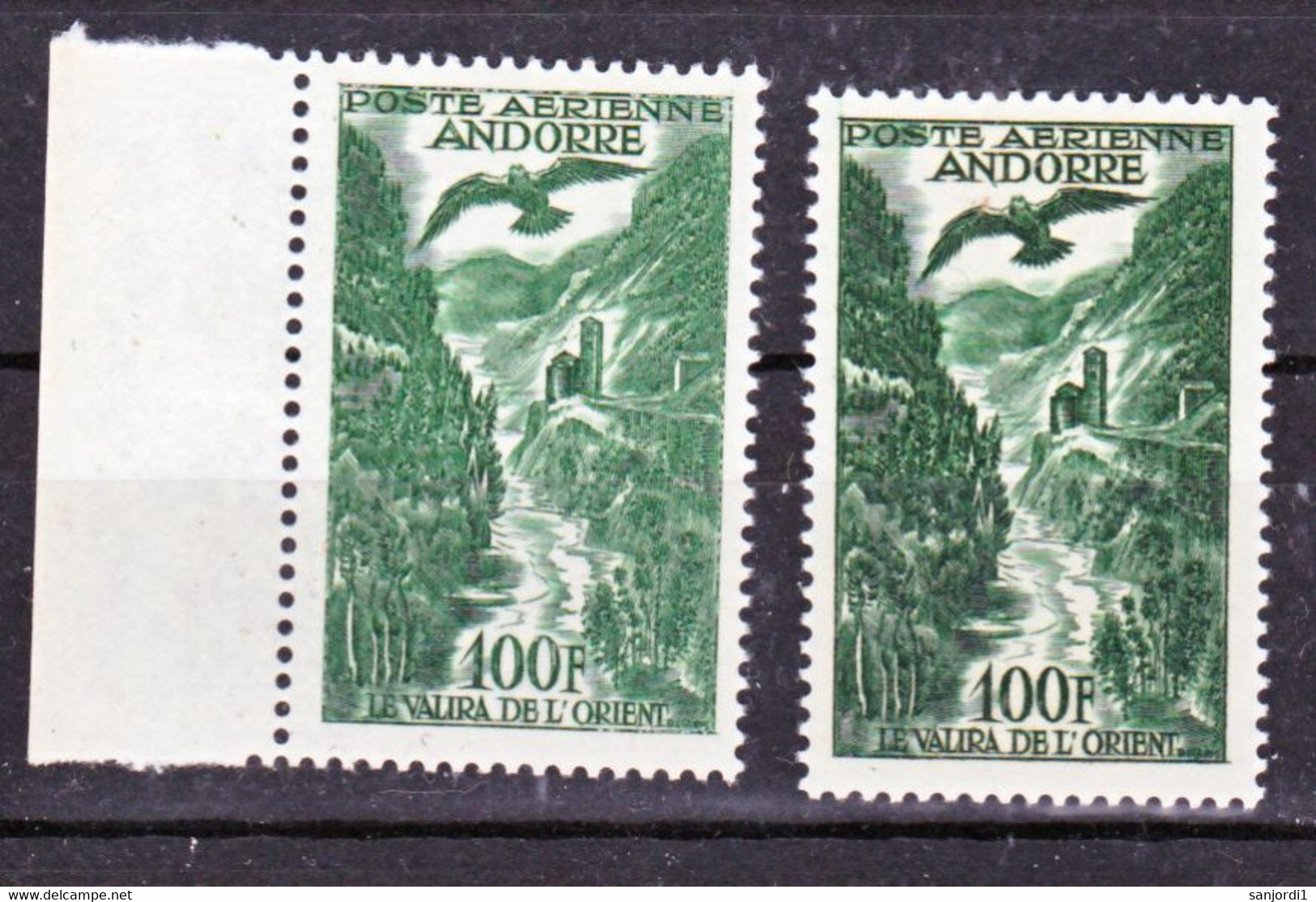 Andorre Française PA 2 Vert Et Vert Noir Neuf ** TB MNH Sin Charnela - Airmail