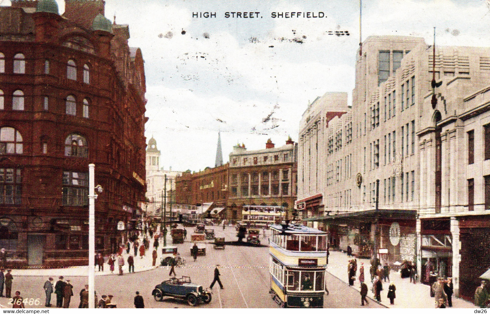 High Street - Sheffield, Yorkshire 1951 - Tramway - Valentine's Post Card - Sheffield