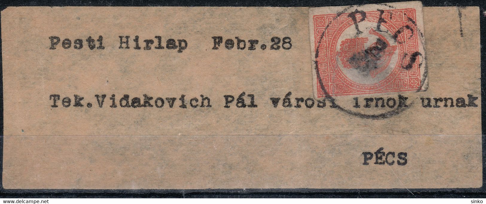 1871. Newspaper Stamp On A Wrapper, PECS - Kranten