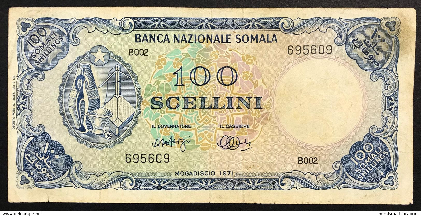 Somalia 100 Scellini Banca Nazionale Somala 1971 R3 RRR Biglietto Pressato Lievi Macchie  Bb Lotto.3736 - Somaliland