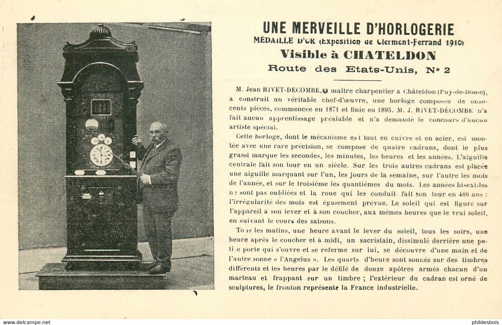 PUY DE DOME  CHATELDON  "une Merveille D'Horlogerie " Mr Jean RIVET DECOMBE - Chateldon