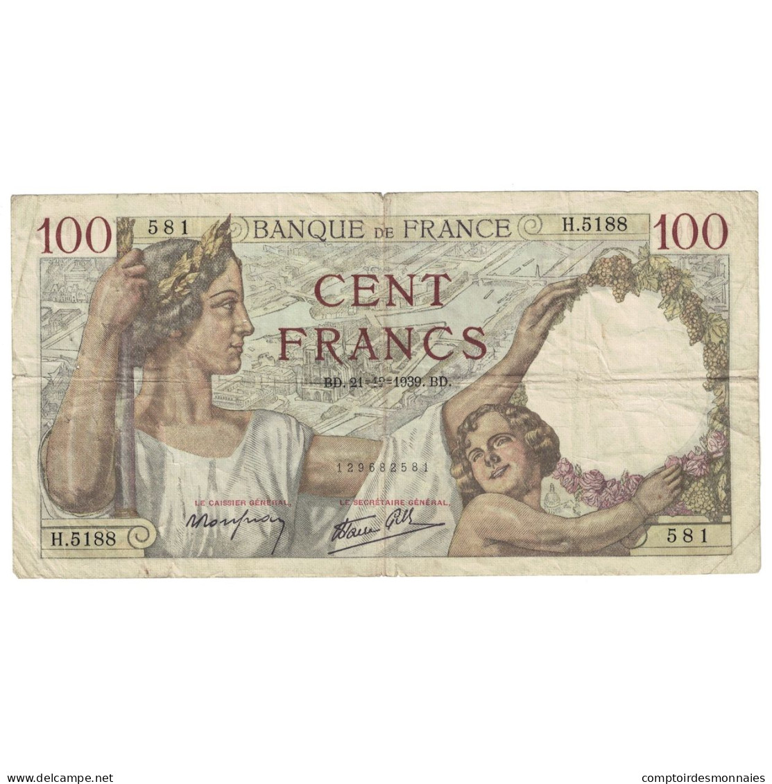 France, 100 Francs, Sully, 1939, 1939-12-21, TB, Fayette:26.18, KM:94 - 100 F 1939-1942 ''Sully''