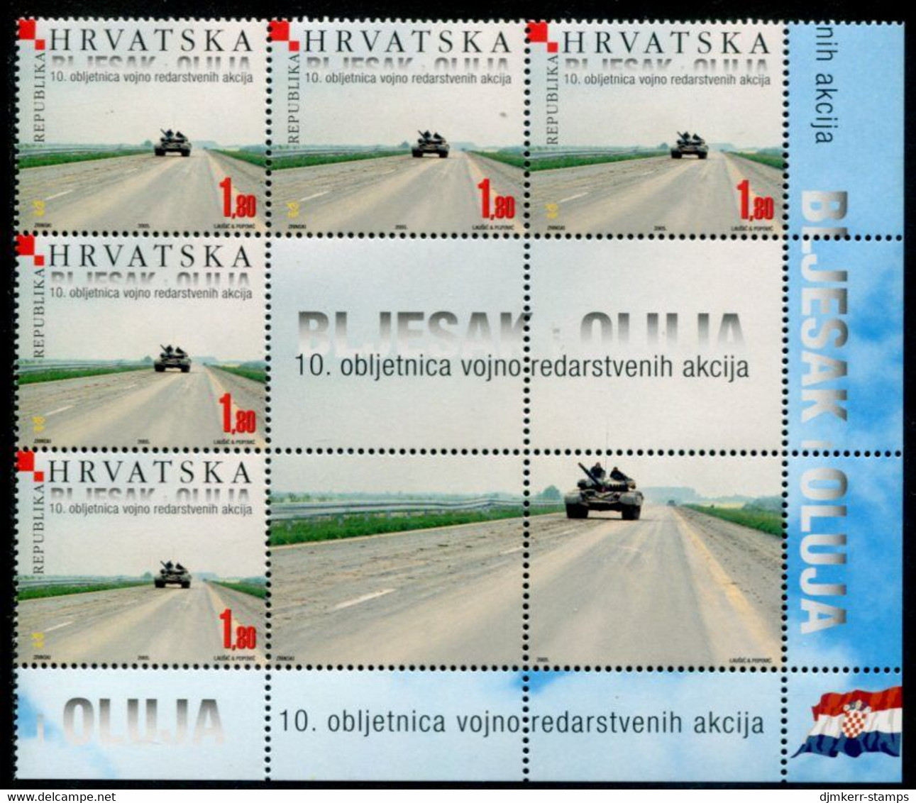 CROATIA 2005 10th Anniversary Of Military Campaigns Block Of 5 + Labels MNH / **.  Michel 716 - Kroatien