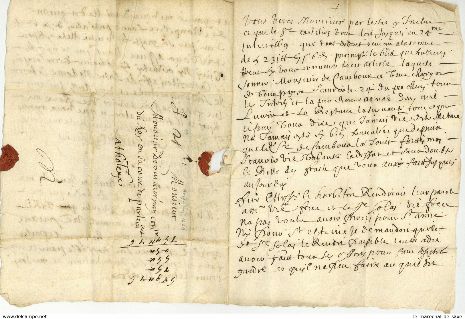 Avignon? Lettre Taxee 1669 Pour Toulouse A Guillermin Conseiller Du Roi  Au Parlement - ....-1700: Précurseurs