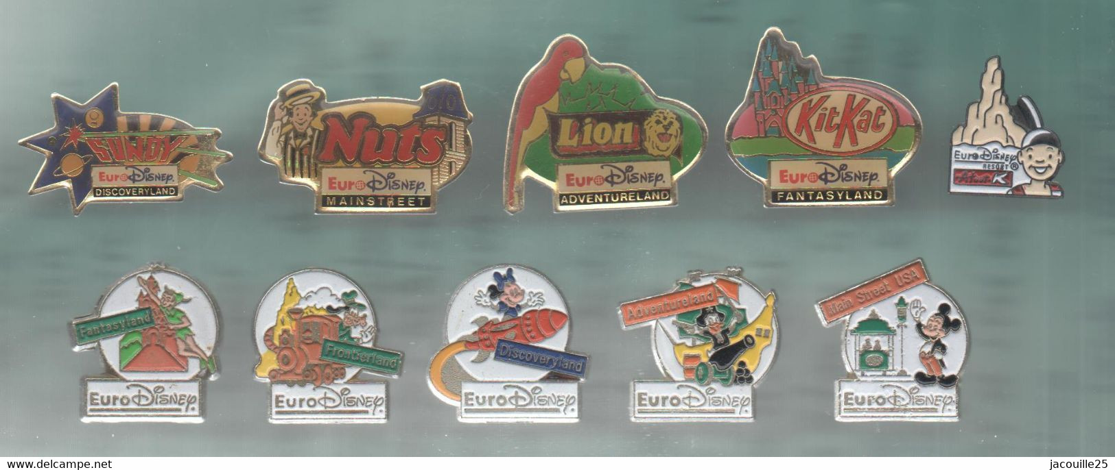 PINS PIN'S DISNEY 1143 EURODISNEY KODAK PETER PAN NUTS KIT KAT LION  MICKEY DINGO DONALD  LOT 10 PINS - Disney