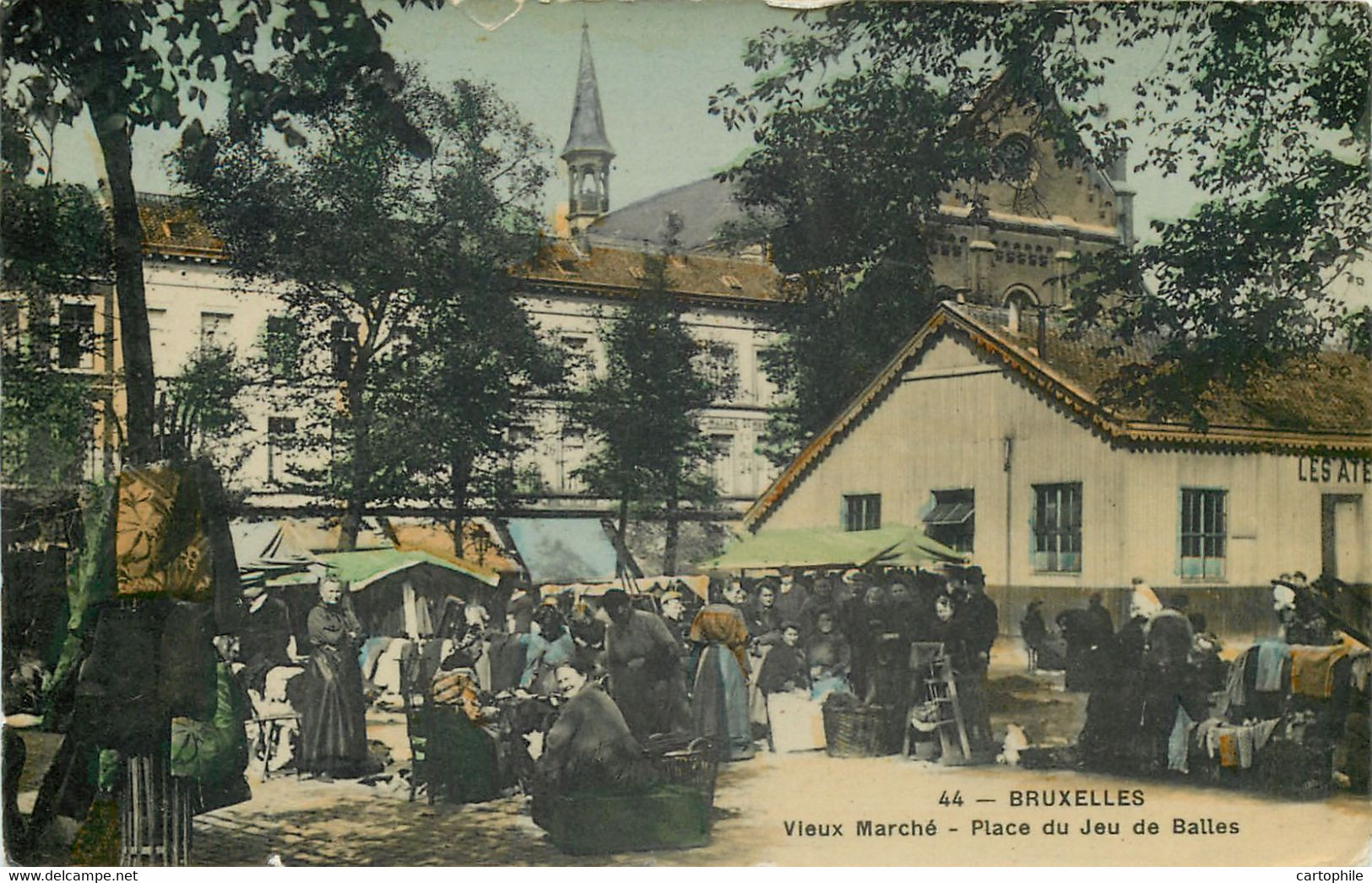 Belgique - BRUXELLES - Vieux Marché Place Du Jeu De Balles En 1908 - Belle Animation - Carte Glacée Couleur - Mercadillos
