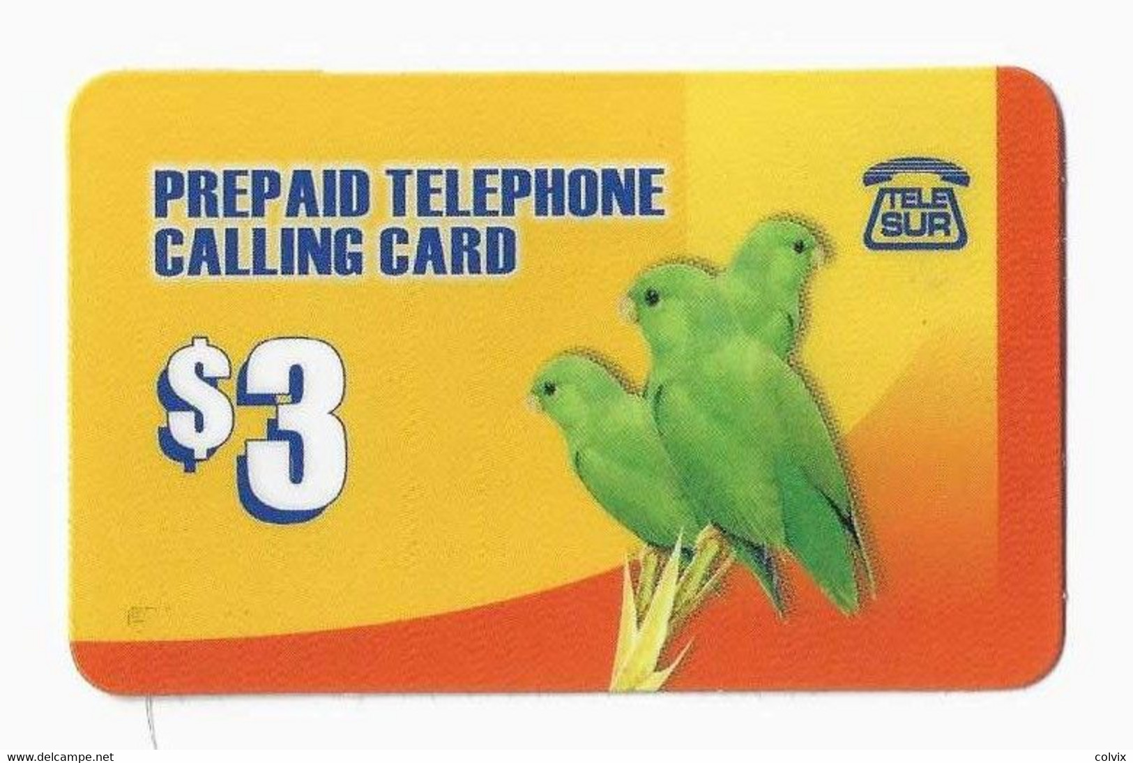 SURINAM PREPAID TELESUR 3$ OISEAU PERRUCHE - Surinam