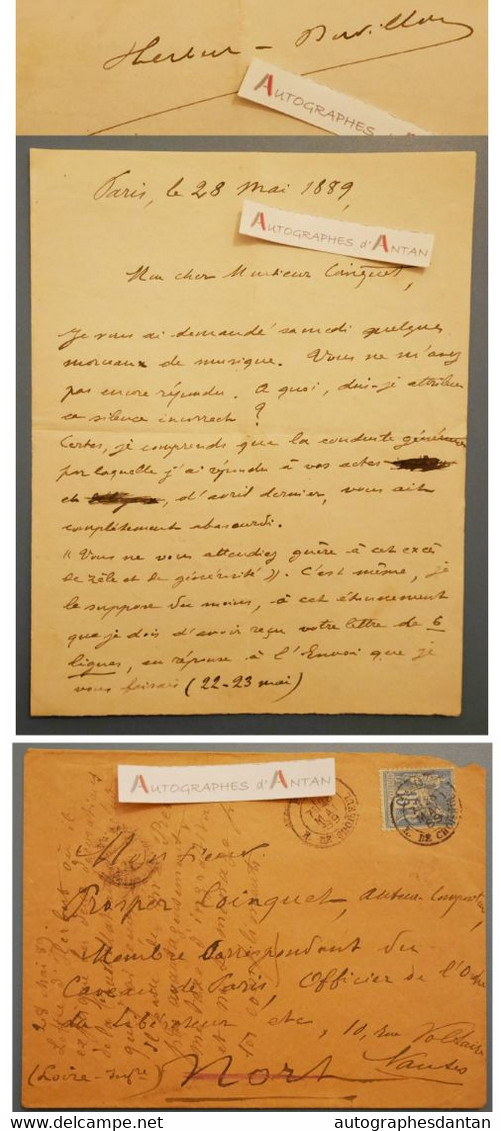 L.A.S 1889 à Prosper COINQUET Compositeur Poète Fut Maire Nord Sur Erdre > Signataire à Identifier Lettre Musique Nantes - Zangers & Muzikanten