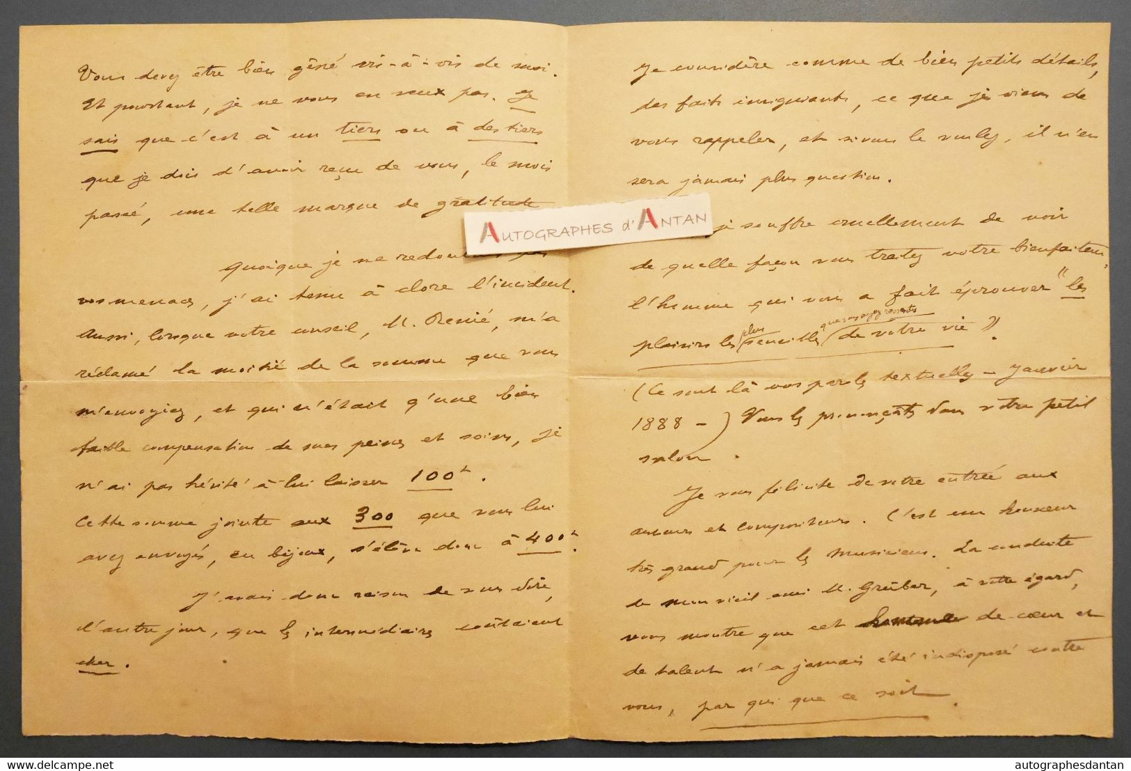 L.A.S 1889 à Prosper COINQUET Compositeur Poète Fut Maire Nord Sur Erdre > Signataire à Identifier Lettre Musique Nantes - Sänger Und Musiker