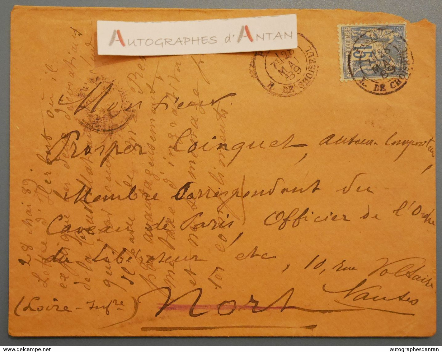 L.A.S 1889 à Prosper COINQUET Compositeur Poète Fut Maire Nord Sur Erdre > Signataire à Identifier Lettre Musique Nantes - Singers & Musicians