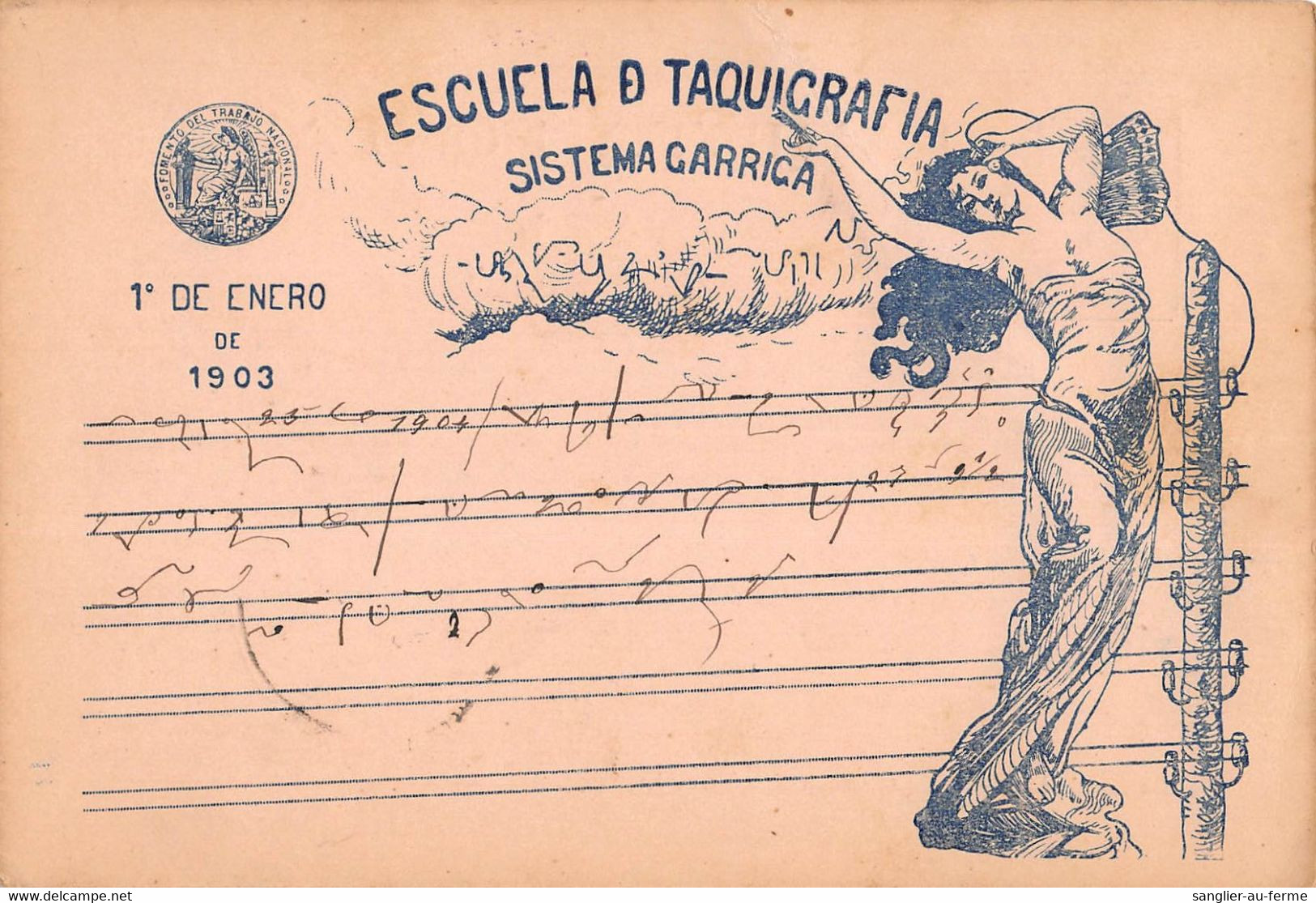 CPA METIER TACHYGRAPHIE ESCUELA DE TAQUIGRAFIA SISTEMA GARRIGA 1e DE ENERO DE 1903 (voir Verso) - Autres & Non Classés