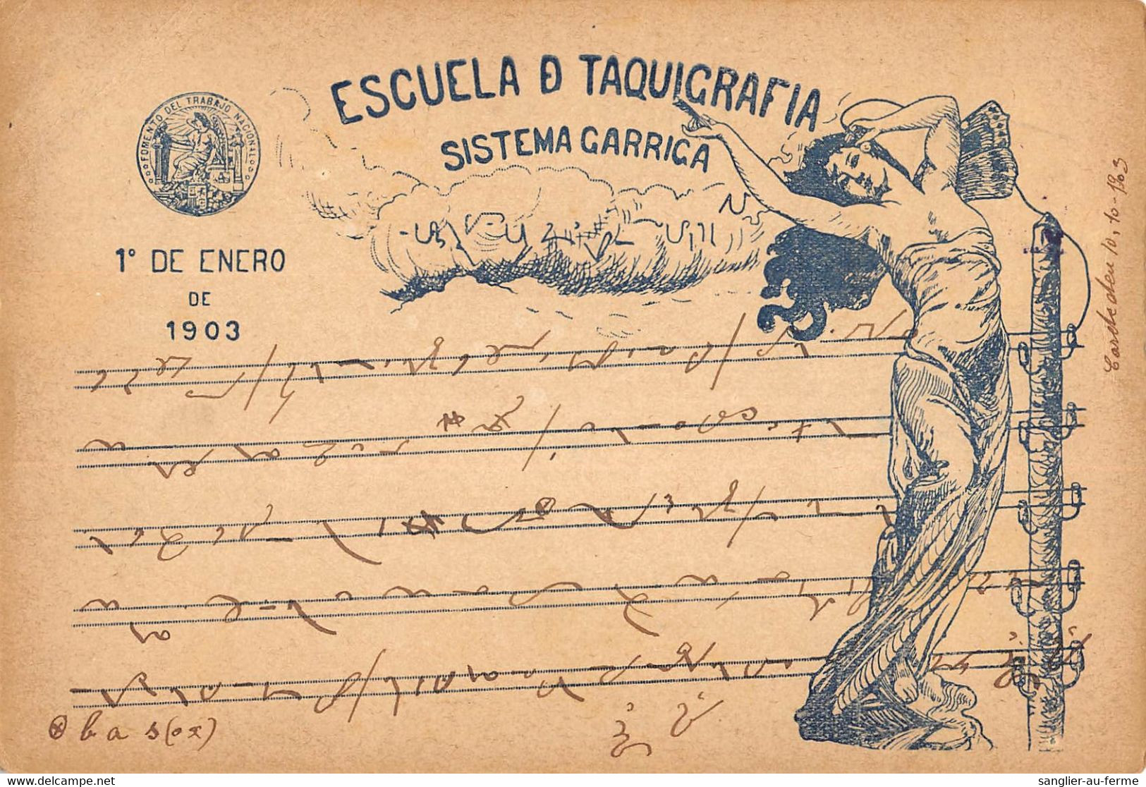 CPA METIER TACHYGRAPHIE ESCUELA DE TAQUIGRAFIA SISTEMA GARRIGA 1e DE ENERO DE 1903 (voir Verso) - Andere & Zonder Classificatie