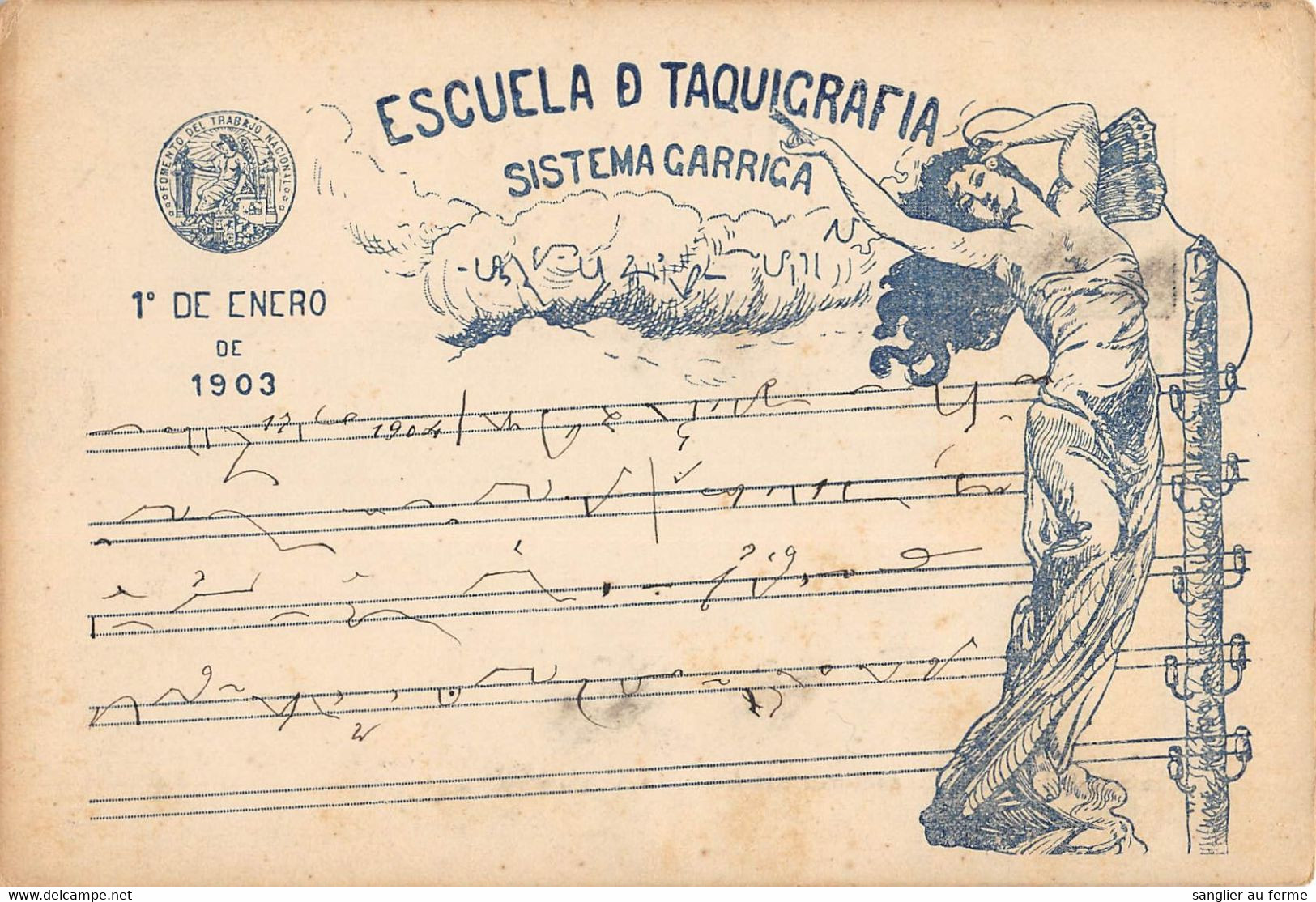 CPA METIER TACHYGRAPHIE ESCUELA DE TAQUIGRAFIA SISTEMA GARRIGA 1e DE ENERO DE 1903 (voir Verso) - Other & Unclassified