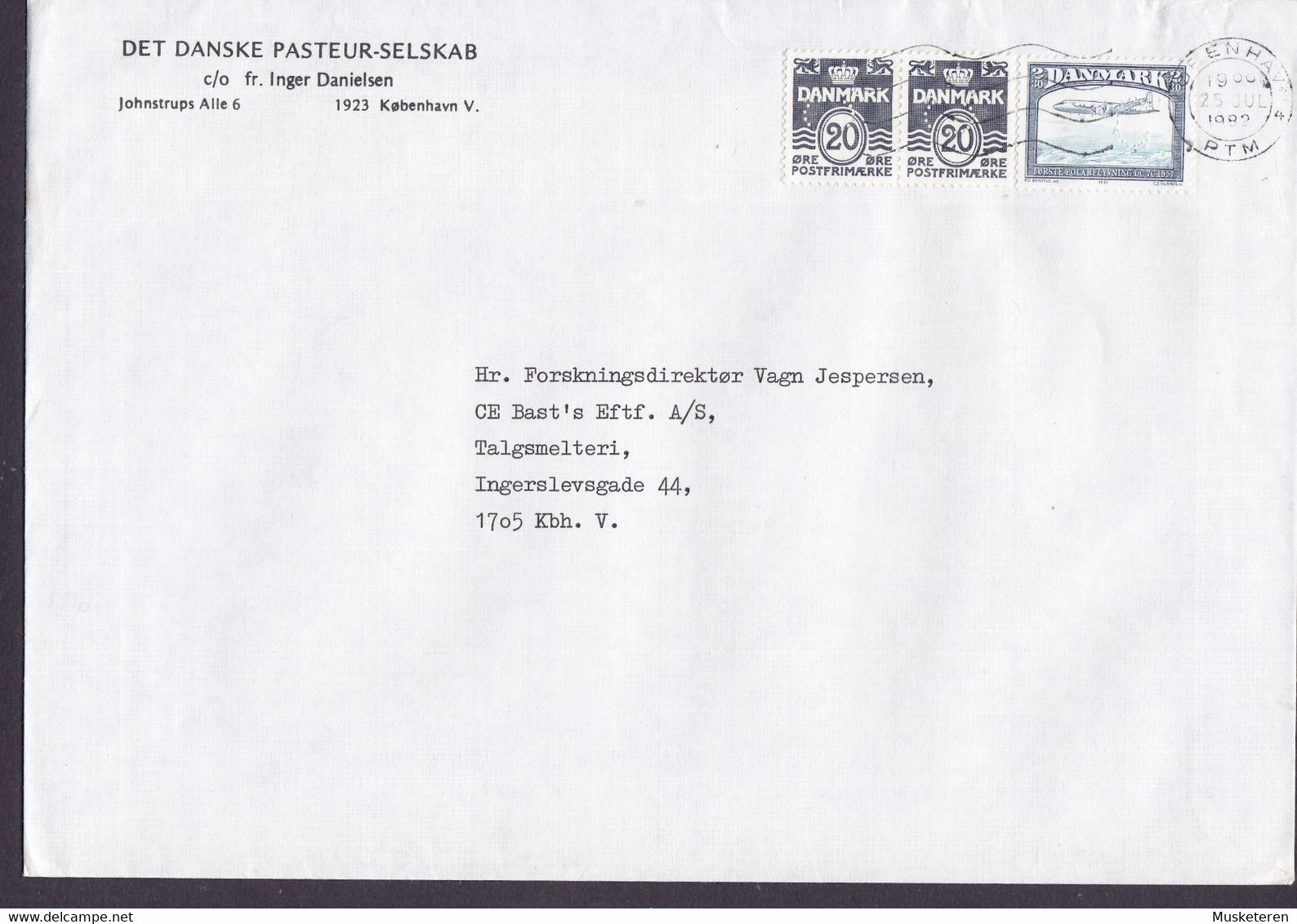 DET DANSKE PASTEUR-SELSKAB, KØBENHAVN PTM 1982 Cover Brief Perfin Perforé Lochung 'C.' Carlsberg Bryggeri Brewery - Variétés Et Curiosités