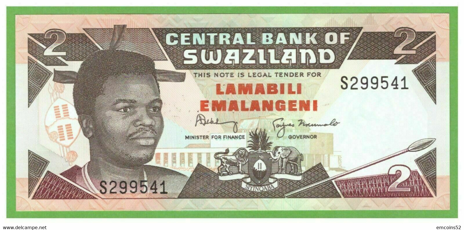 SWAZILAND 2 EMALANGENI 1992/1995  P-18b  UNC - Swasiland