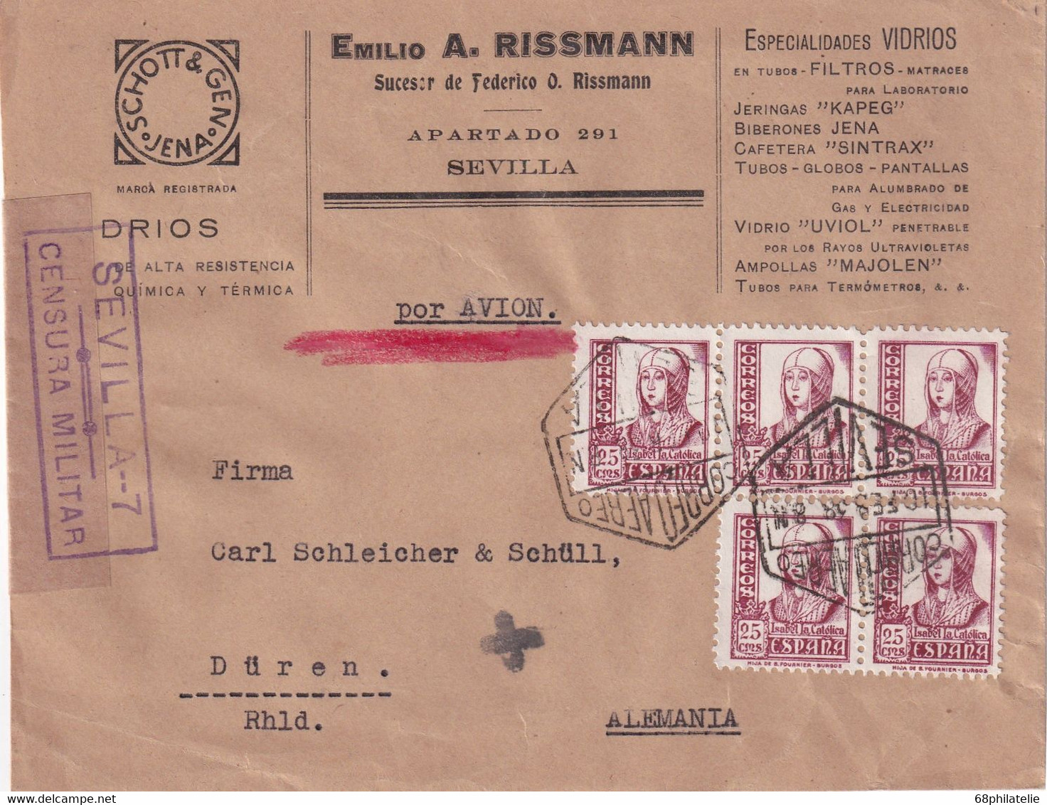 ESPAGNE 1938 LETTRE DE SEVILLA AVEC CENSURE MILITAIRE - Covers & Documents