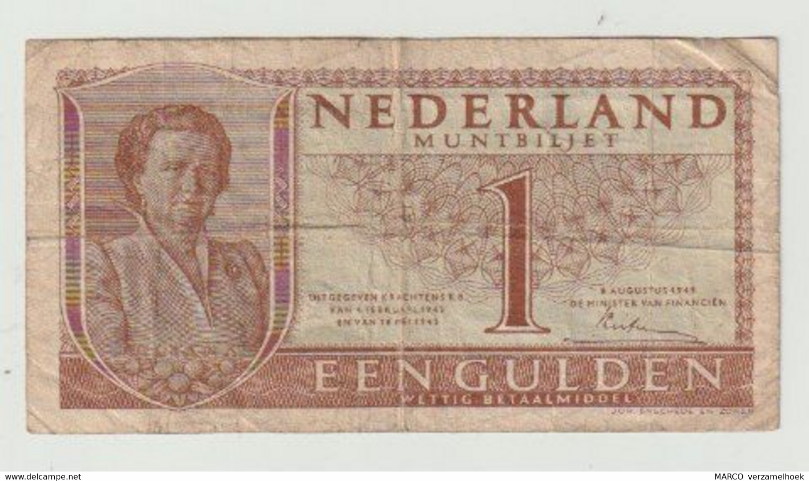 Banknote 1 Gulden 1949 Nederland-the Netherlands Juliana - Other & Unclassified