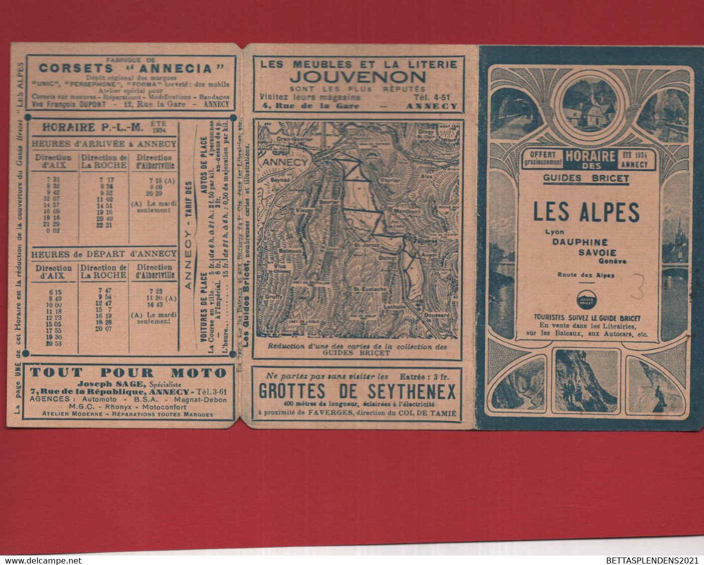 ANNECY - Eté 1934 Horaire Des Guides BRICET - Horaires Des BATEAUX à VAPEUR Sur Le LAC D'ANNECY & Autobus Postal - Europa