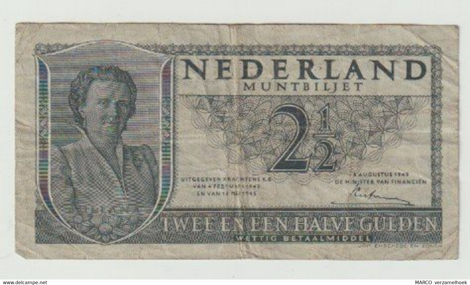 Banknote 2½ Gulden 1949 Nederland-the Netherlands Juliana - Altri & Non Classificati