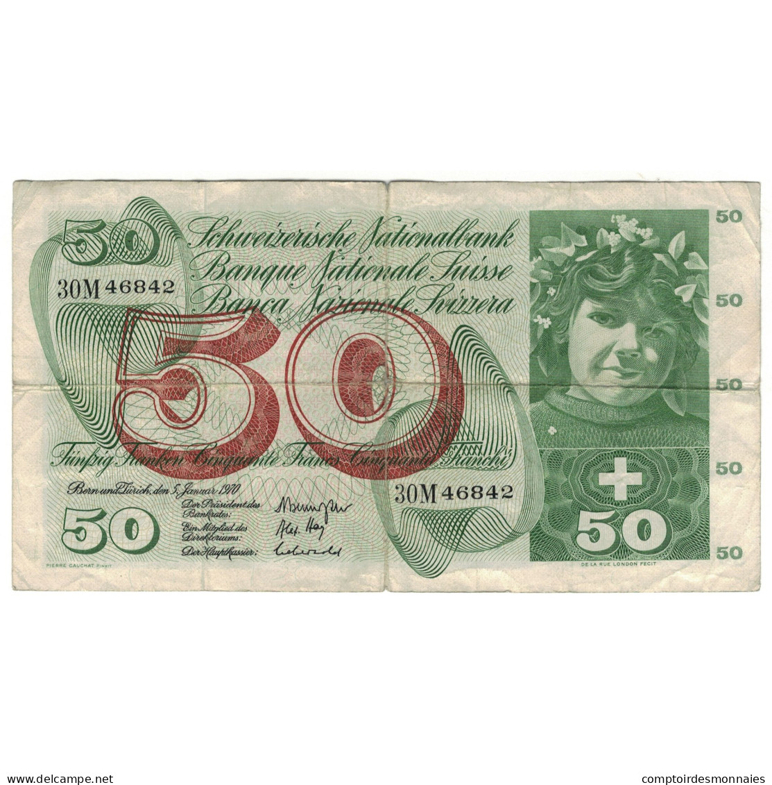 Billet, Suisse, 50 Franken, 1970, 1970-01-05, KM:48j, TB - Suisse