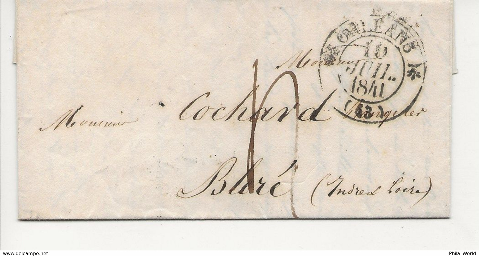 LAC 1841 T12 ORLEANS 43 LOIRET Pour BLERE Indre Et Loire 36 - 1801-1848: Précurseurs XIX