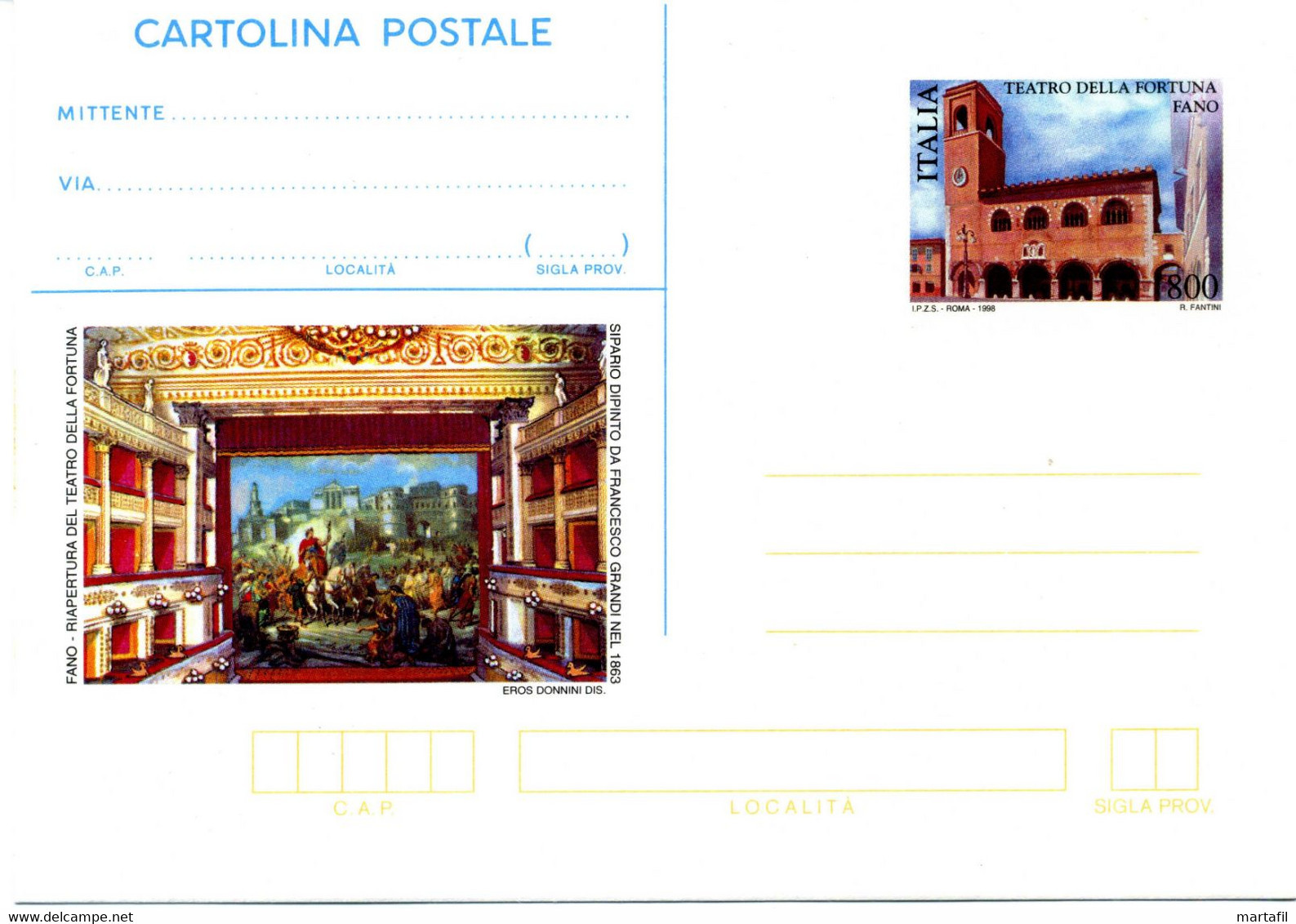 1998 Interi Postali C236 NUOVO Teatro Della Fortuna - Interi Postali
