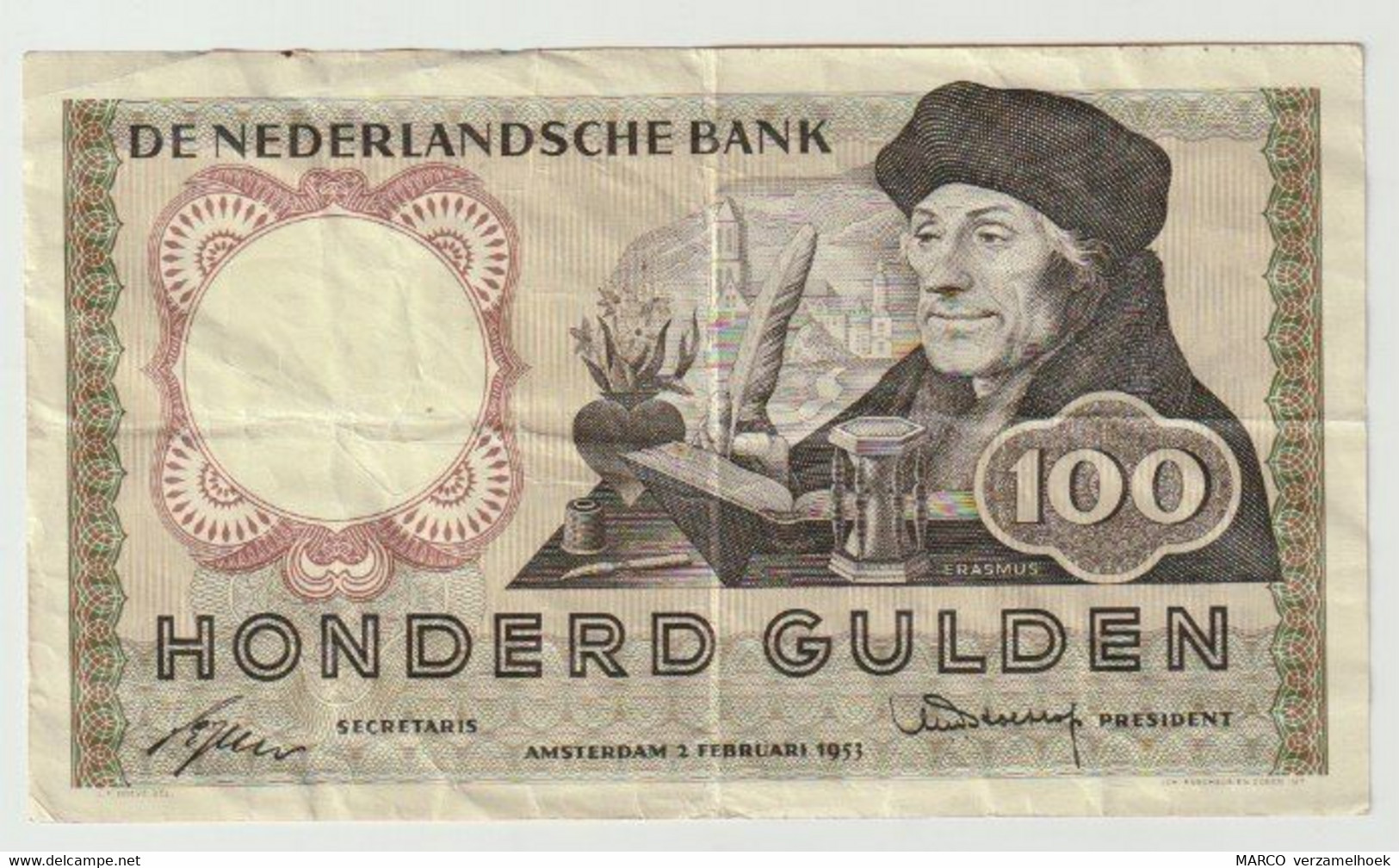 Banknote 100 Gulden 1953 Nederland-the Netherlands Erasmus - 100 Gulden