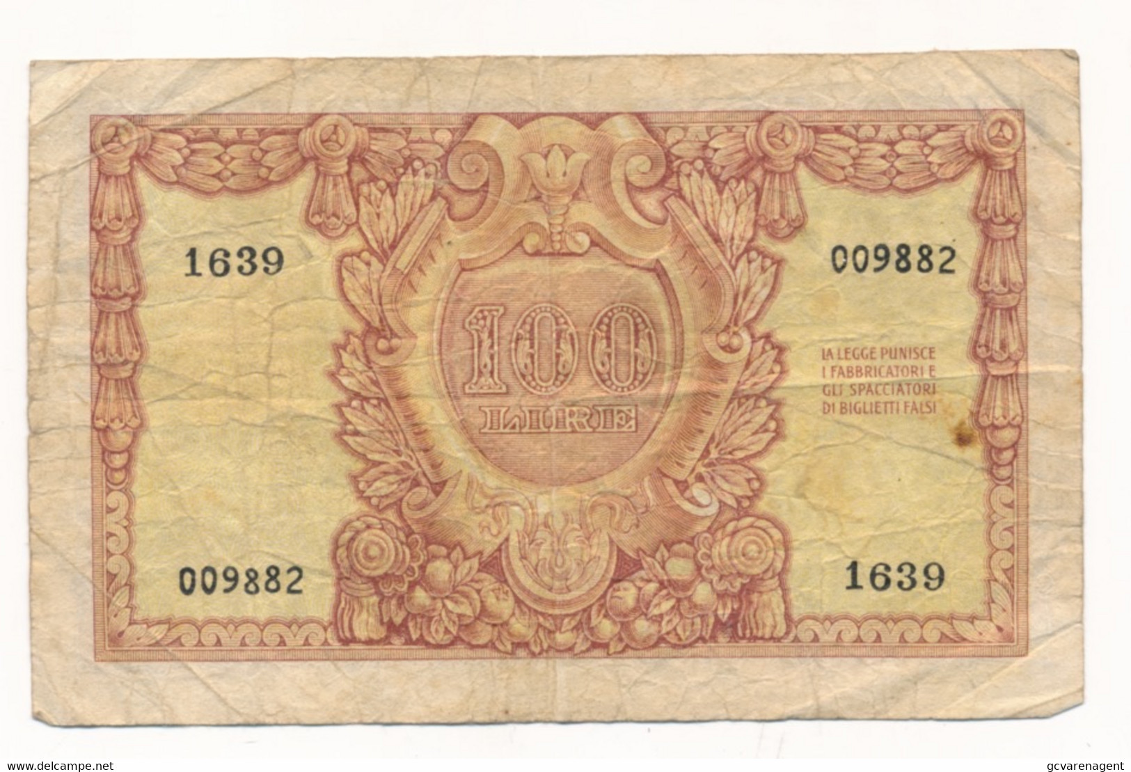 ITALIA - 100 Lire 31. 12. 1951   2 SCANS - 100 Liras