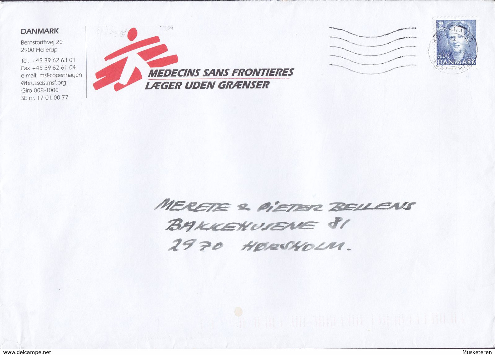 MEDECINS SANS FRONTIERS Læger Uden Grænser Bernstorffsvej HELLERUP, KØBENHAVN 1998 Cover Brief (Cz. Slania) - Cartas & Documentos