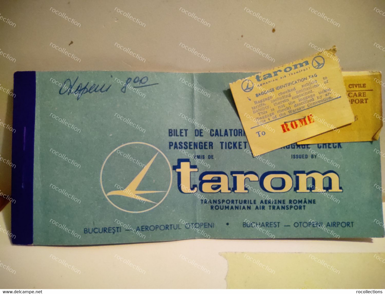 Flight Passenger Ticket Romania TAROM Romanian Airlines. From Bucarest To Rome Italy 1972 - Europe