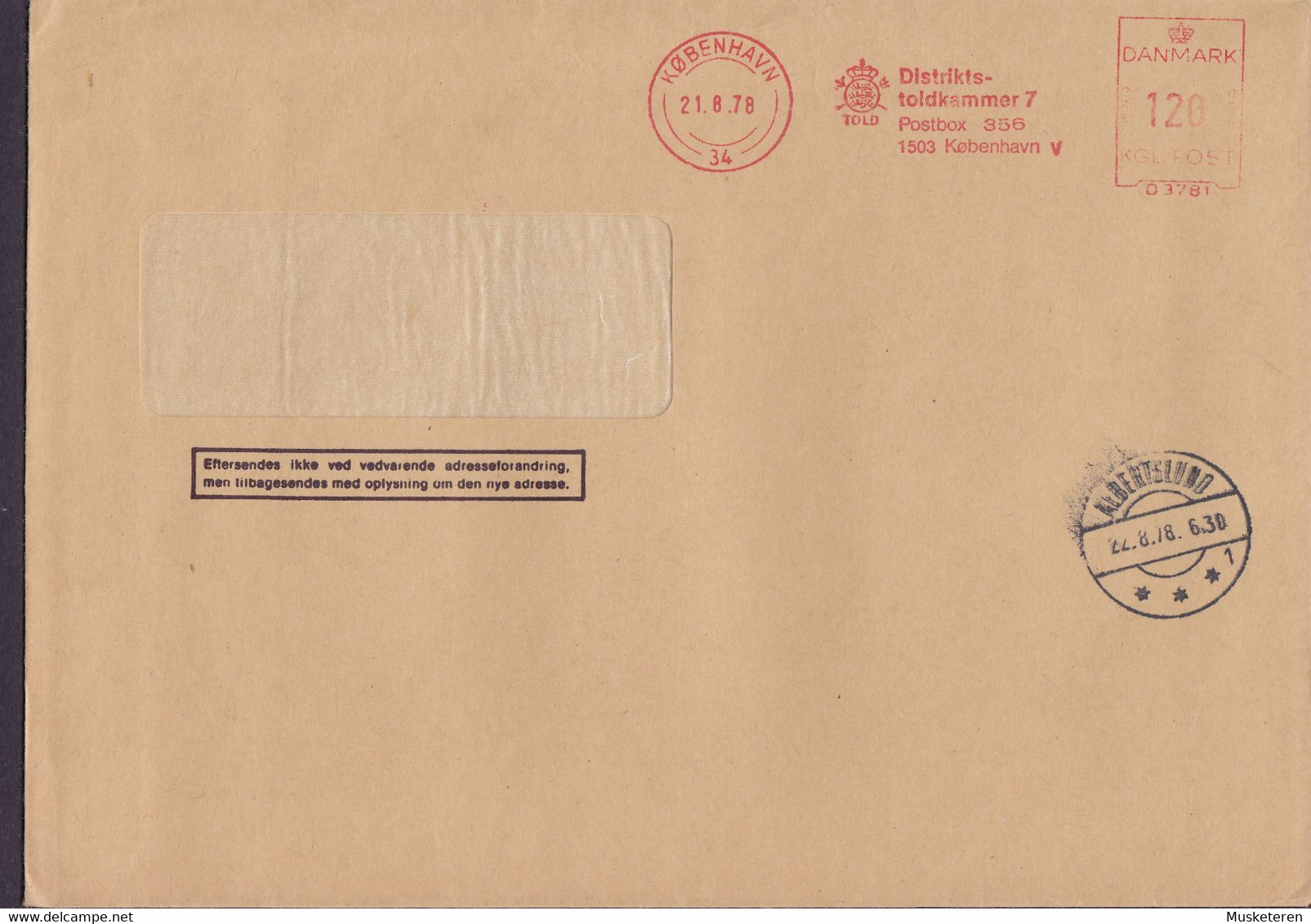 Denmark DISTRIKSTOLDKAMMER 7. 'D3781' KØBENHAVN 1978 Meter Cover Freistempel Brief ALBERTSLUND (***1) (Arr.) - Macchine Per Obliterare (EMA)