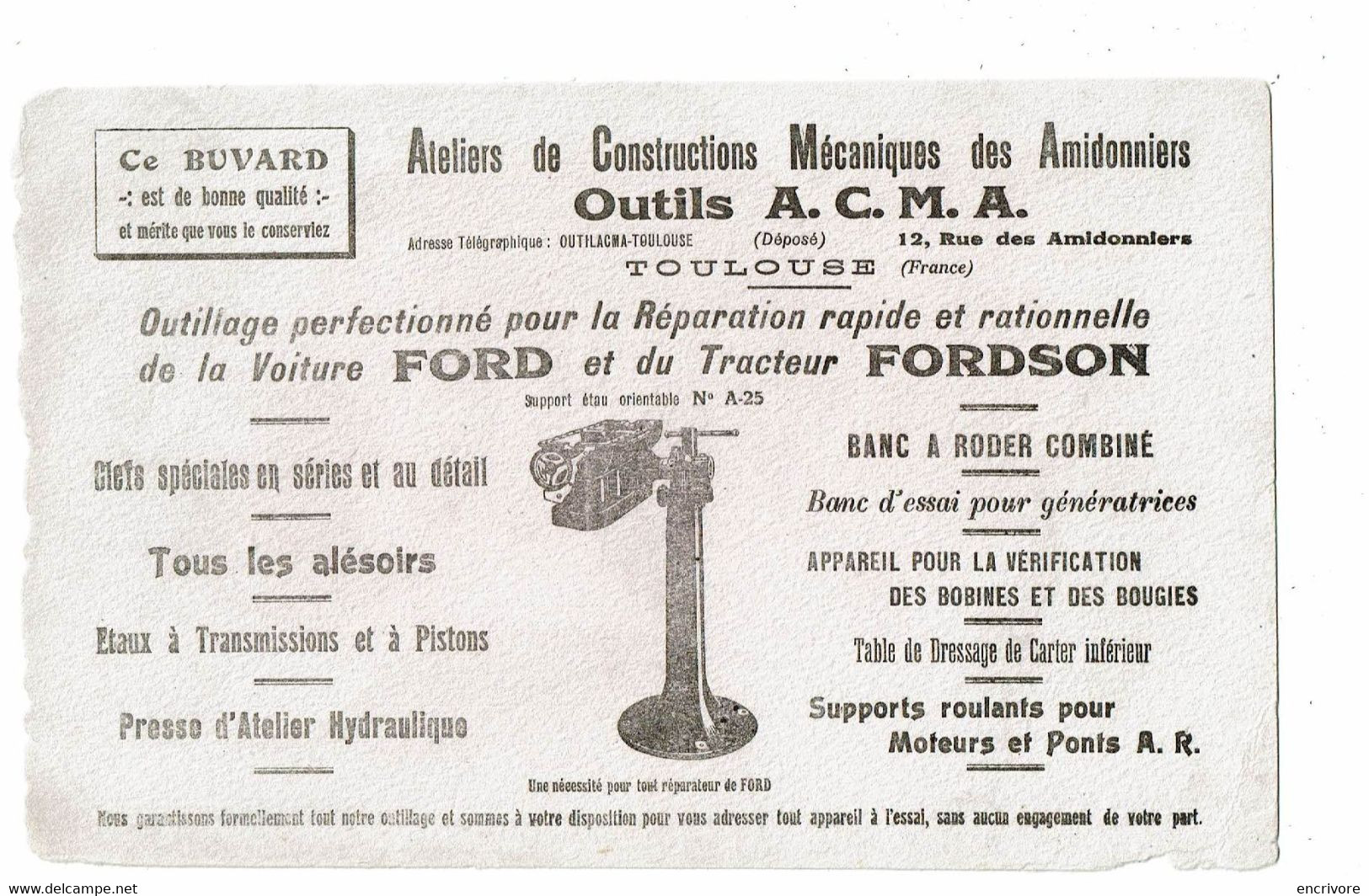 Buvard A.C.M.A. Ateliers Constructions Mécaniques Des Amidonniers Outils FORD FORDSON Voiture Tracteur - Auto's