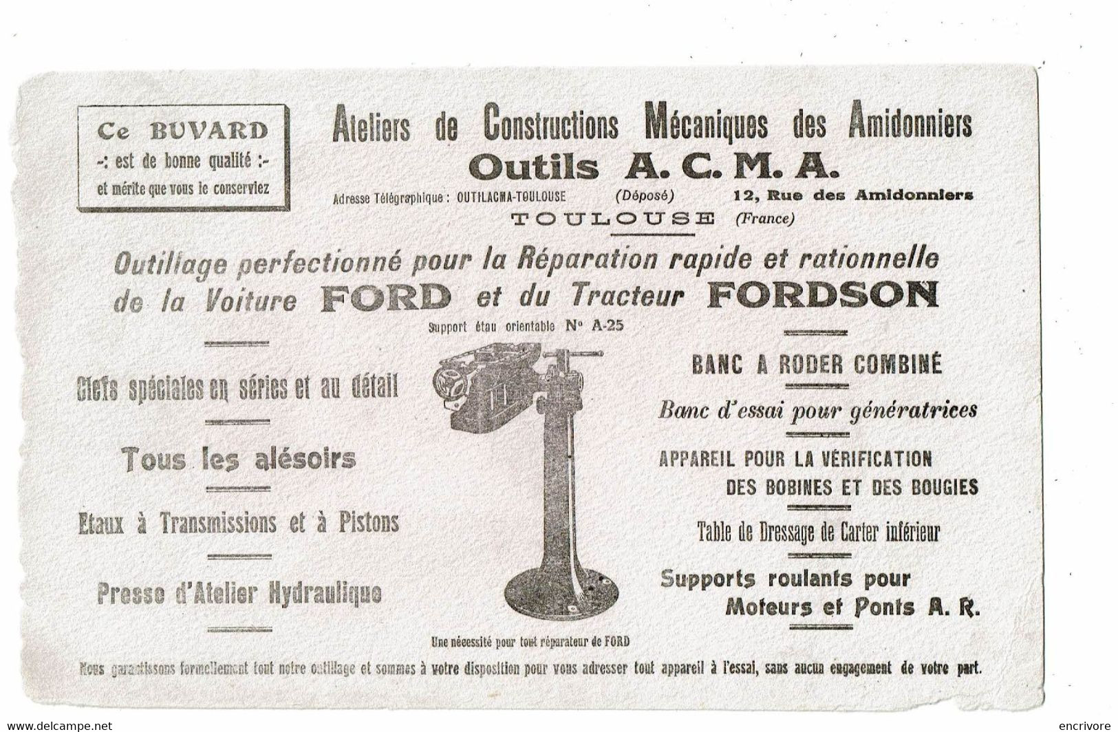 Buvard A.C.M.A. Ateliers Constructions Mécaniques Des Amidonniers Outils FORD FORDSON Voiture Tracteur - Automóviles