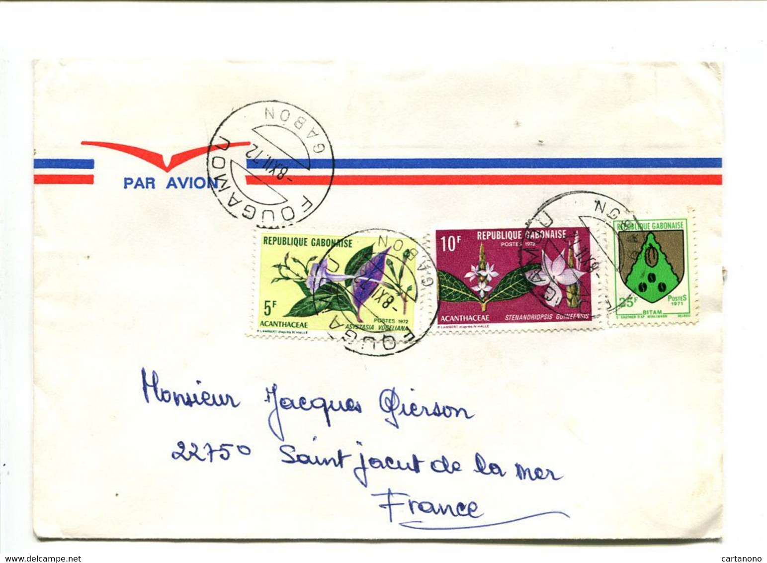 GABON Fougamou 1972  - Affranchissement Sur Lettre Par Avion - Fleurs / Blason - Gabón (1960-...)