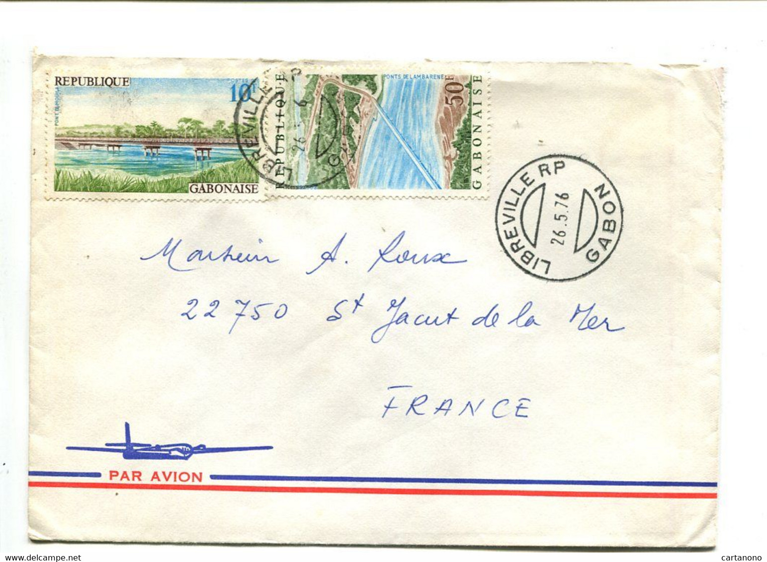 GABON Libreville 1976  - Affranchissement Sur Lettre Par Avion - Ponts - Gabun (1960-...)