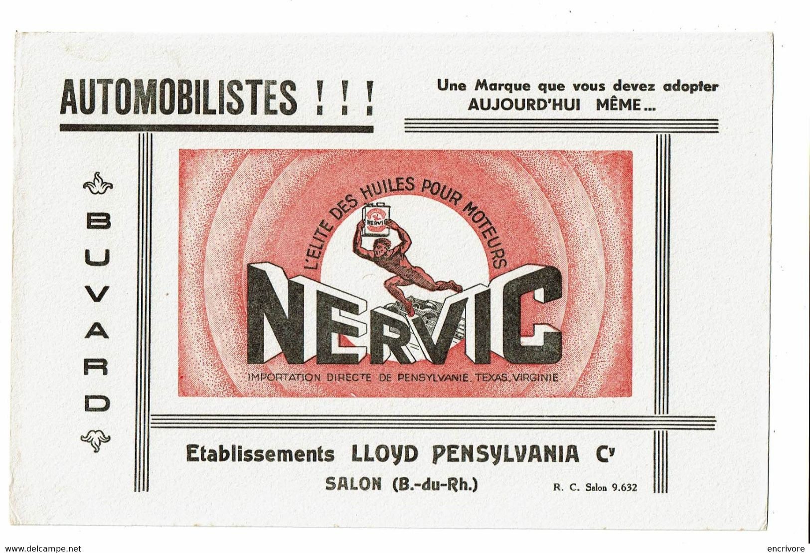 Buvard Huile NERVIC Pour Moteurs LLOYD Pensylvanie SALON Bouches Du Rhone - Automobile