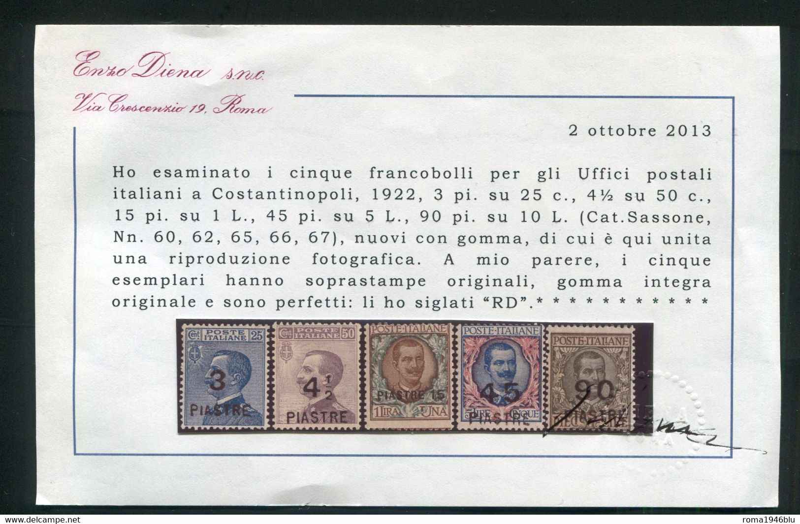 LEVANTE COSTANTINOPOLI 1922 8* EMISSIONE SERIE CPL. 58/67 ** MNH C. DIENA - European And Asian Offices