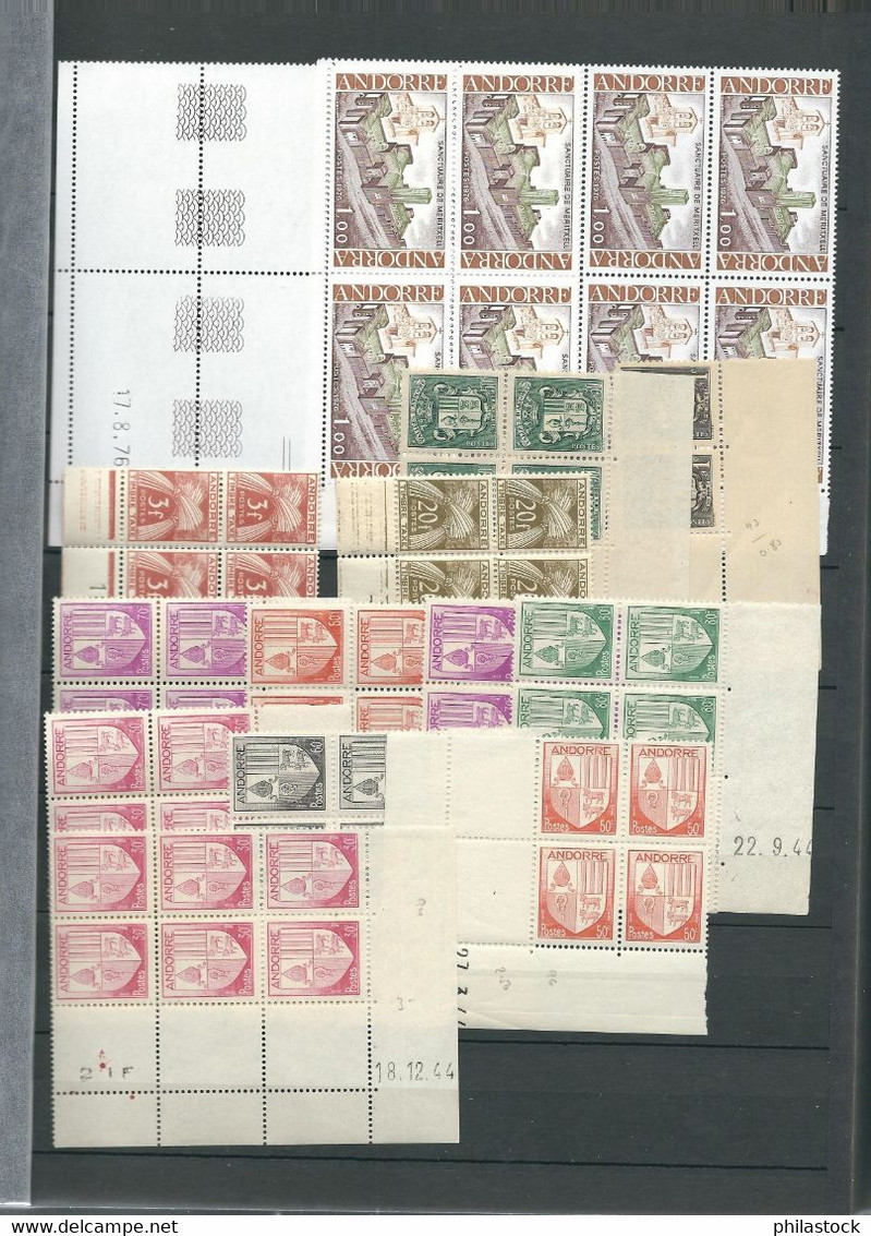 ANDORRE lot timbres tous luxes ** blocs coins datés dates différentes en album Yvert