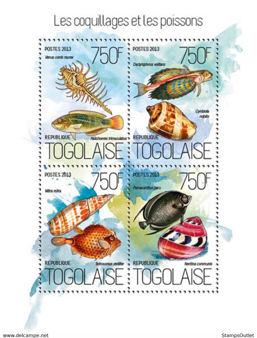 2013 TOGO MNH. SHELLS AND FISH   |  Yvert&Tellier Code: 3673-3676  |  Michel Code: 5401-5404 - Togo (1960-...)