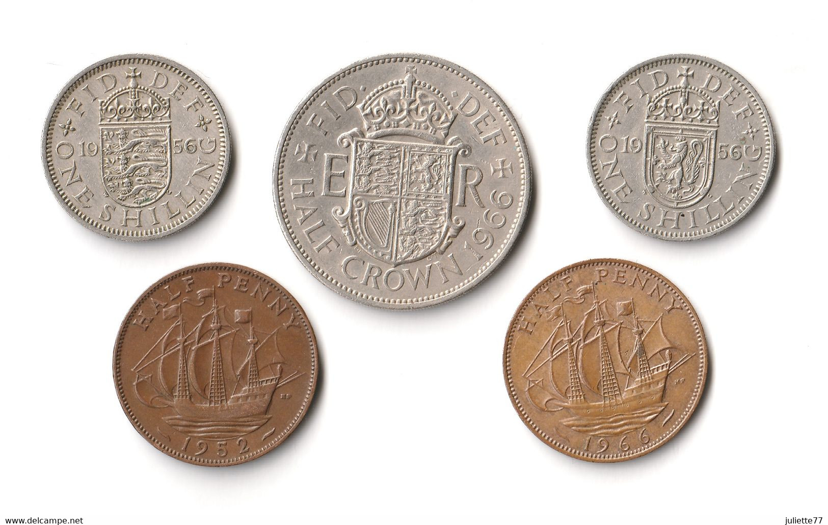 Monnaies - Grande-Bretagne, Lot De 5 Monnaies : Half Penny, Shilling, Half Crown - M. Collezioni