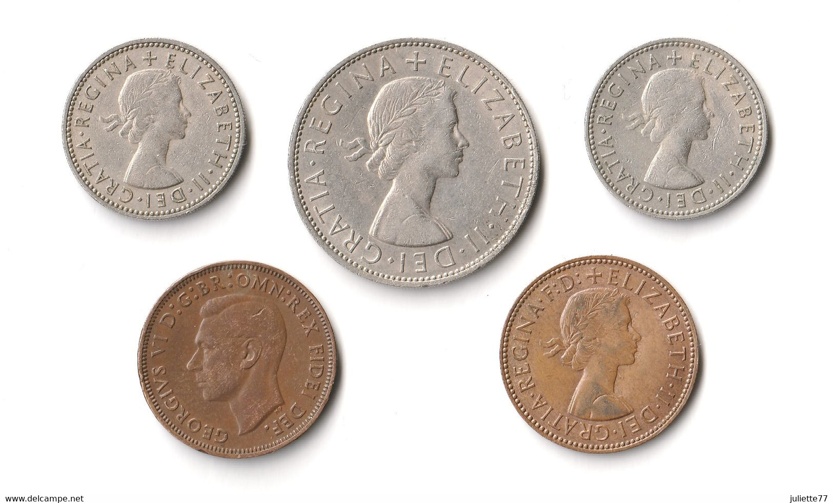 Monnaies - Grande-Bretagne, Lot De 5 Monnaies : Half Penny, Shilling, Half Crown - M. Colecciones