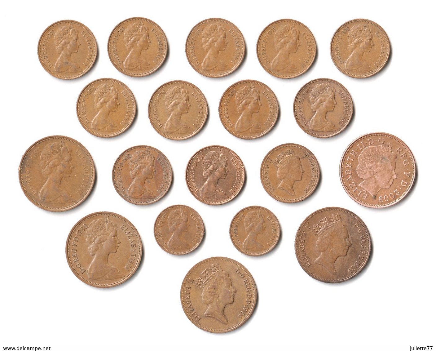 Monnaies - Grande-Bretagne, Lot De 19 Monnaies : 1/2 New Penny, 1 New Penny Et 2 New Pence - Andere & Zonder Classificatie